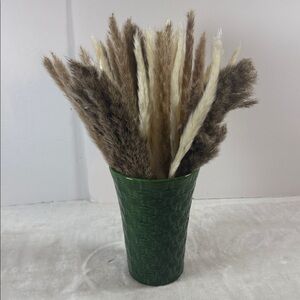 Rare green glazed basket weave vase vintage pottery mid century modern 8"‎